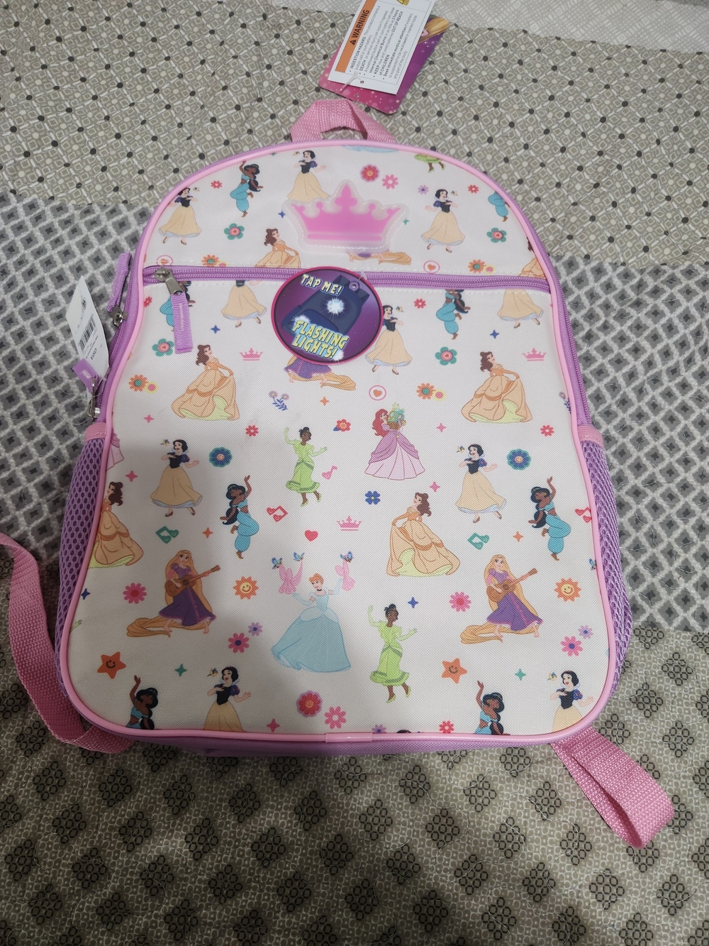 Kids Pink Princess Character Backpack with Flashing Lights